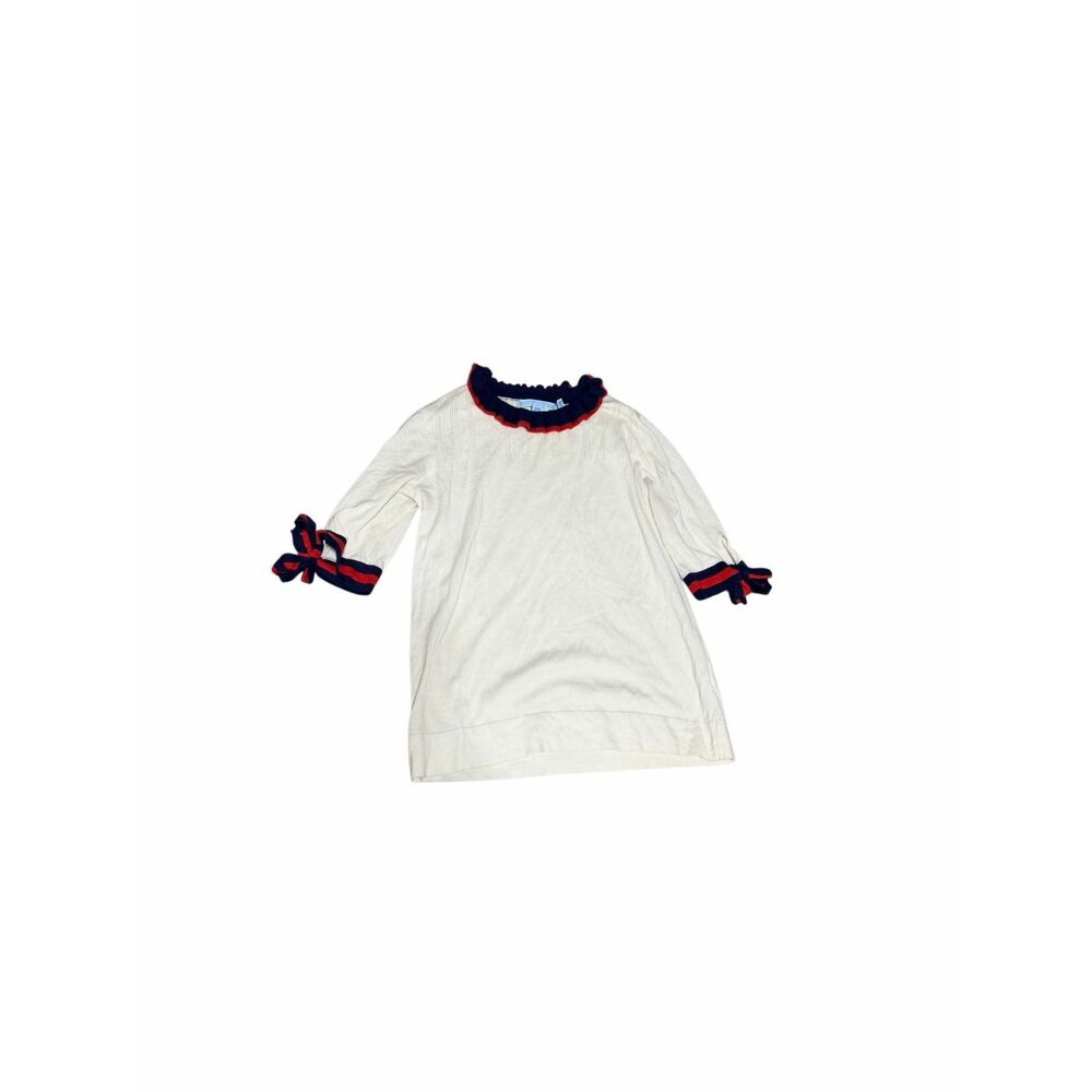 Draper James Women's Size Small White Ruffled Bow Tie Sleeve Short Sleeve Top
